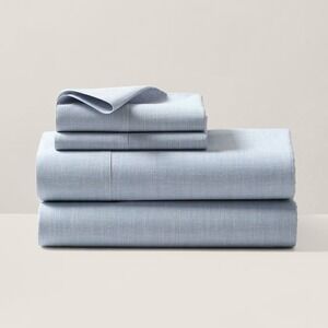 Ralph Lauren Workshirt Chambray Cal King Xtra Deep Fitted Sheet Blue Cotton NEW